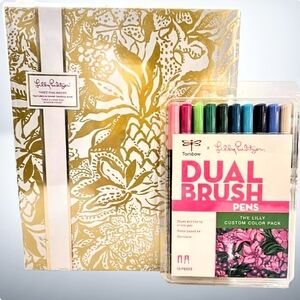 Lilly Pulitzer × Tombow 3-Ring Gold Binder w/ folder & Tombow 10 Dual Brush Pens